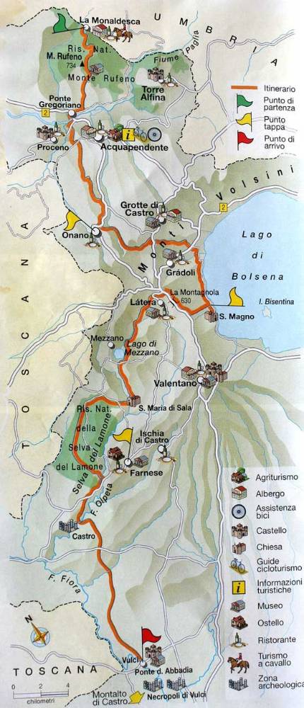 Mappa del Sentiero dei Briganti, con l'indicazione del percorso e dei principali luoghi attraversati dall'itinerario.