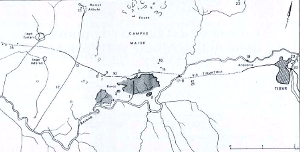 L'antica Cava del Barco di epoca romana, chiamato lapidicina, nella Pianta dell'Ager Tiburtinus