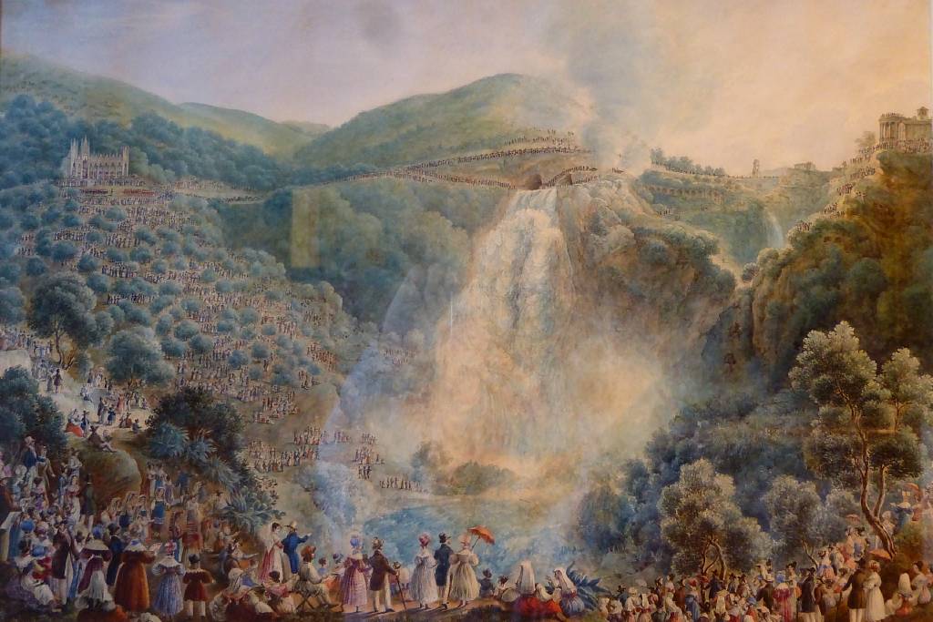 Quadro di Giovanni Riveruzzi raffigurante l'inaugurazione del traforo del Monte Catillo e la conseguente apertura dei cunicoli del fiume Aniene e della Cascata Grande nel 1835