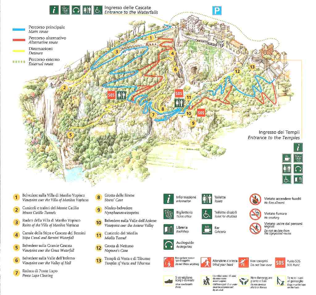 Mappa turistica del Parco di Villa Gregoriana a Tivoli