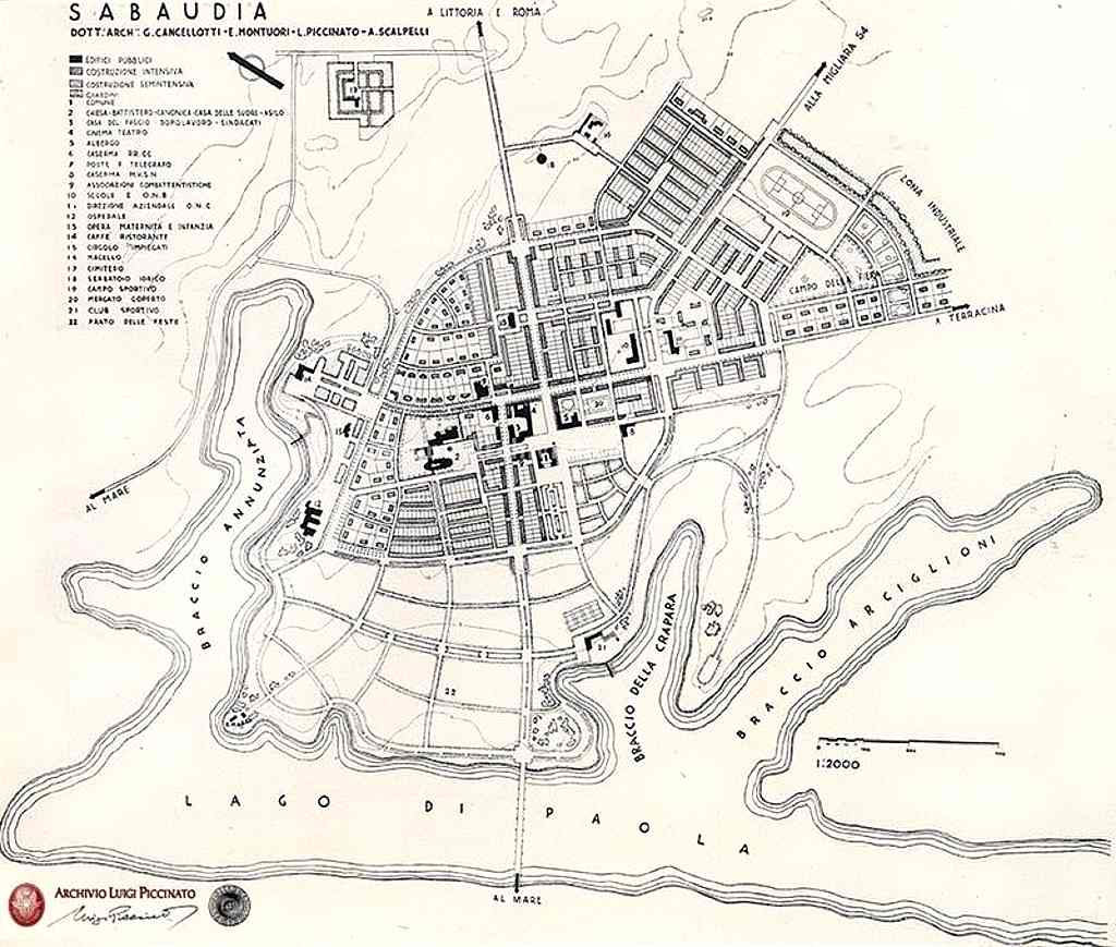 Progetto urbanistico della fondazione di Sabaudia realizzato nel 1933
